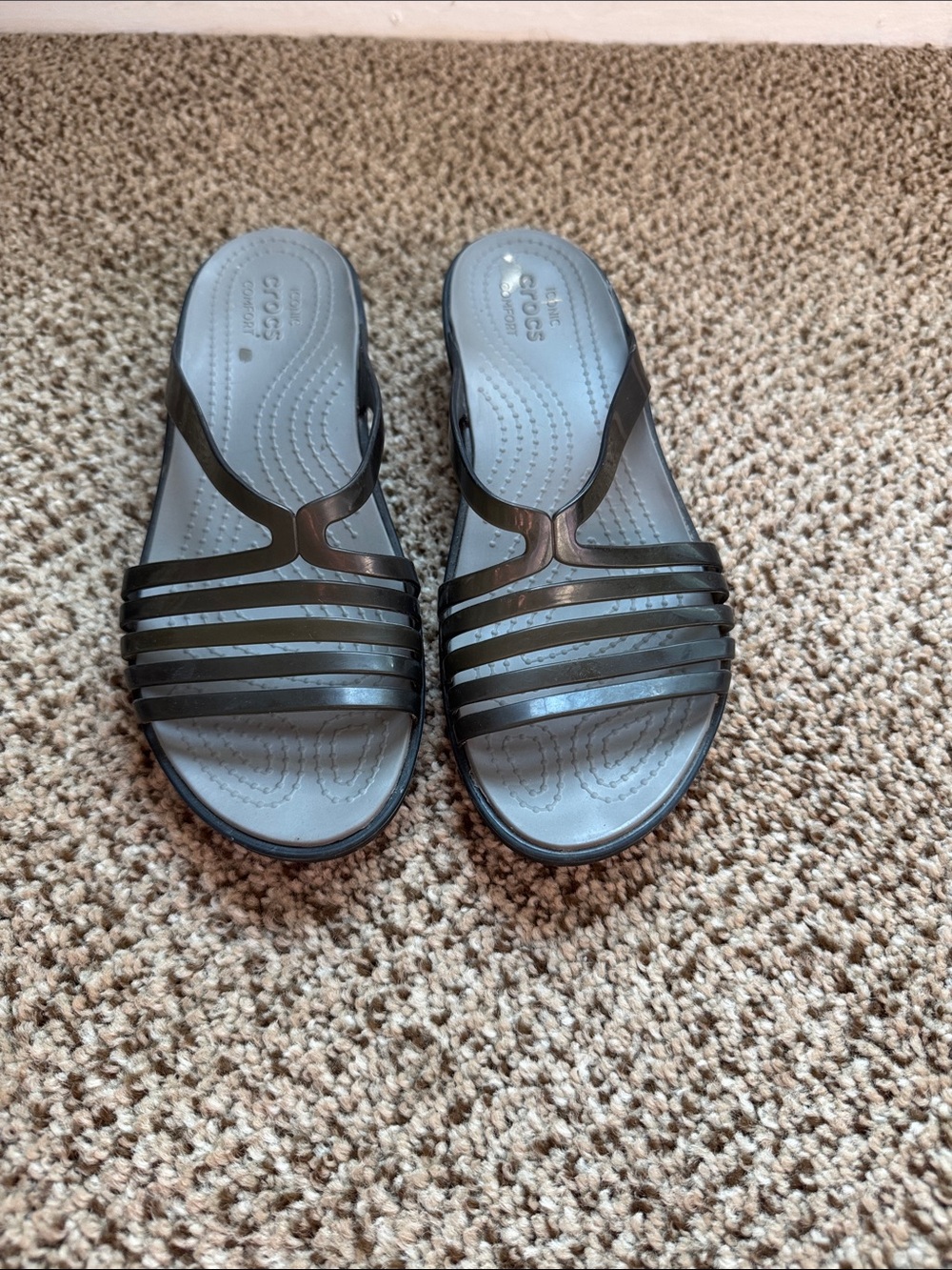 CROCS Women's Slate Gray Strappy Slide Sandals